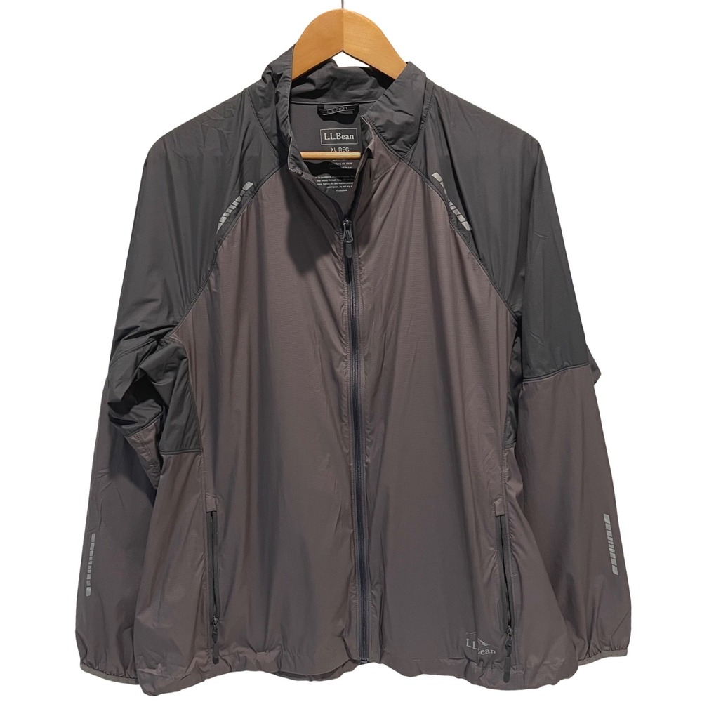 LLBean Womens XL REG Gray Lightweight Full Zip Running Jacket‎ Reflective